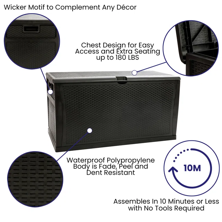 Marlin 120 Gallon Plastic Deck Box for Outdoor Patio Storage & Deck Organization