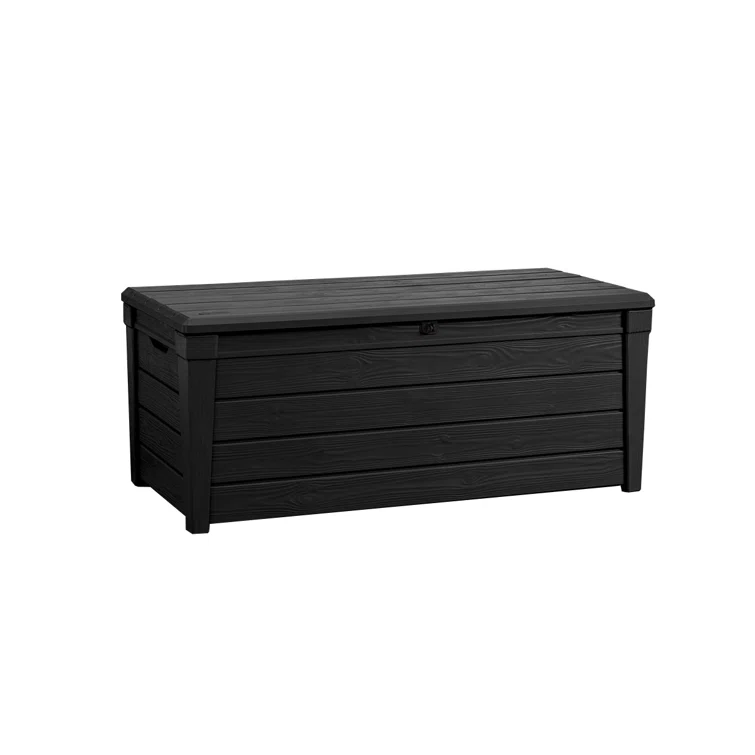 Keter Brightwood 120 Gallon Large Durable Resin Outdoor Storage and Organization Deck Box For Patio Furniture and Supplies
