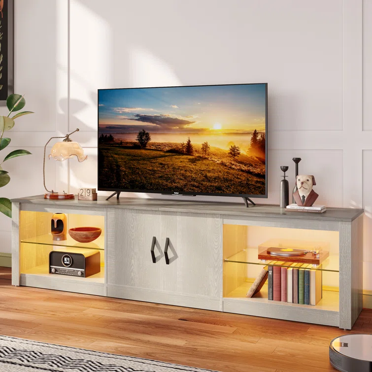 Brandenburg 70 Inch Led TV Stand for 75 Inch TV Large Entertainment Center Gaming with Adjustable Glass Shelves