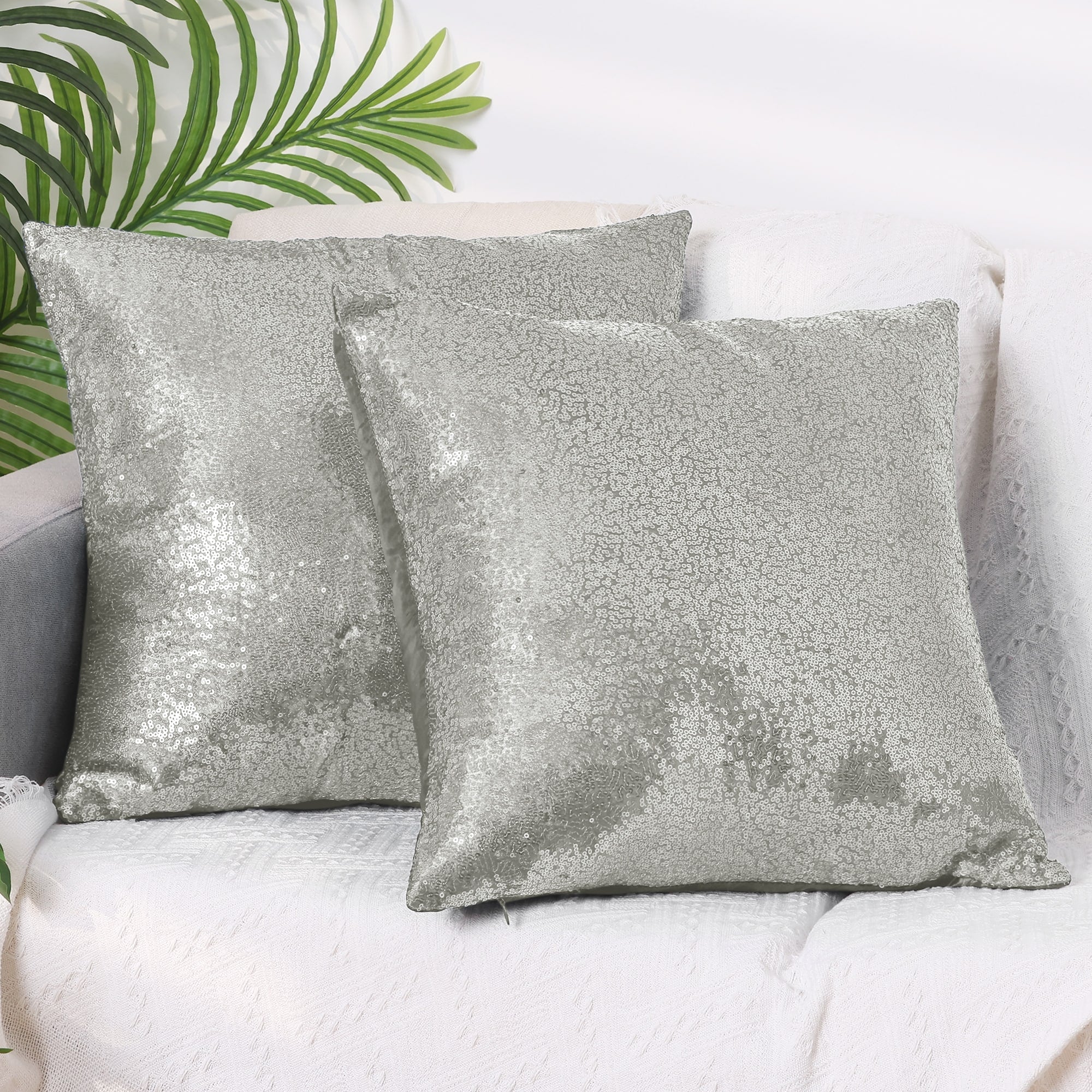 Sequin Throw Pillow Covers, Pack of 2 Square Glitter Decorative Pillow Cases Personalized Cushion Covers