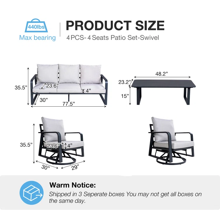 Ithnan 5 - Person Aluminum Silver Gray Outdoor Seating Group with Cushions