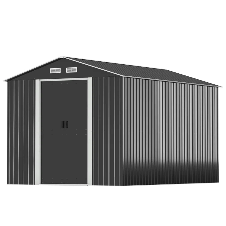 8 ft. W x 12 ft. D Metal Storage Shed, Tool Garden Shed, Outdoor Storage House with Lockable Sliding Doors and Vents for Garden, Backyard, or Other Outdoor Use, Charcoal Black