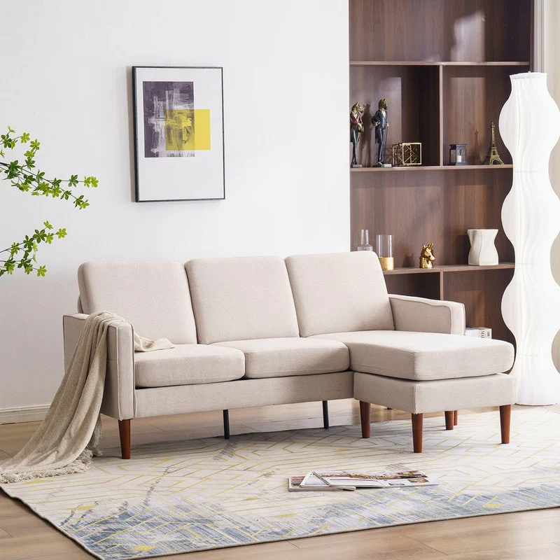 71.65 W. Linen American Armrest 3 Persons With Concubine Pedal Indoor Modular Sofa in Beige