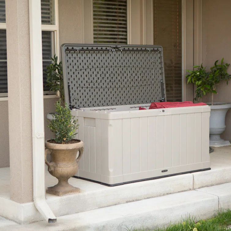 Lifetime 50.3'' W 116 Gallons Water Resistant Polyethylene Plastic Lockable Deck Box in Tan
