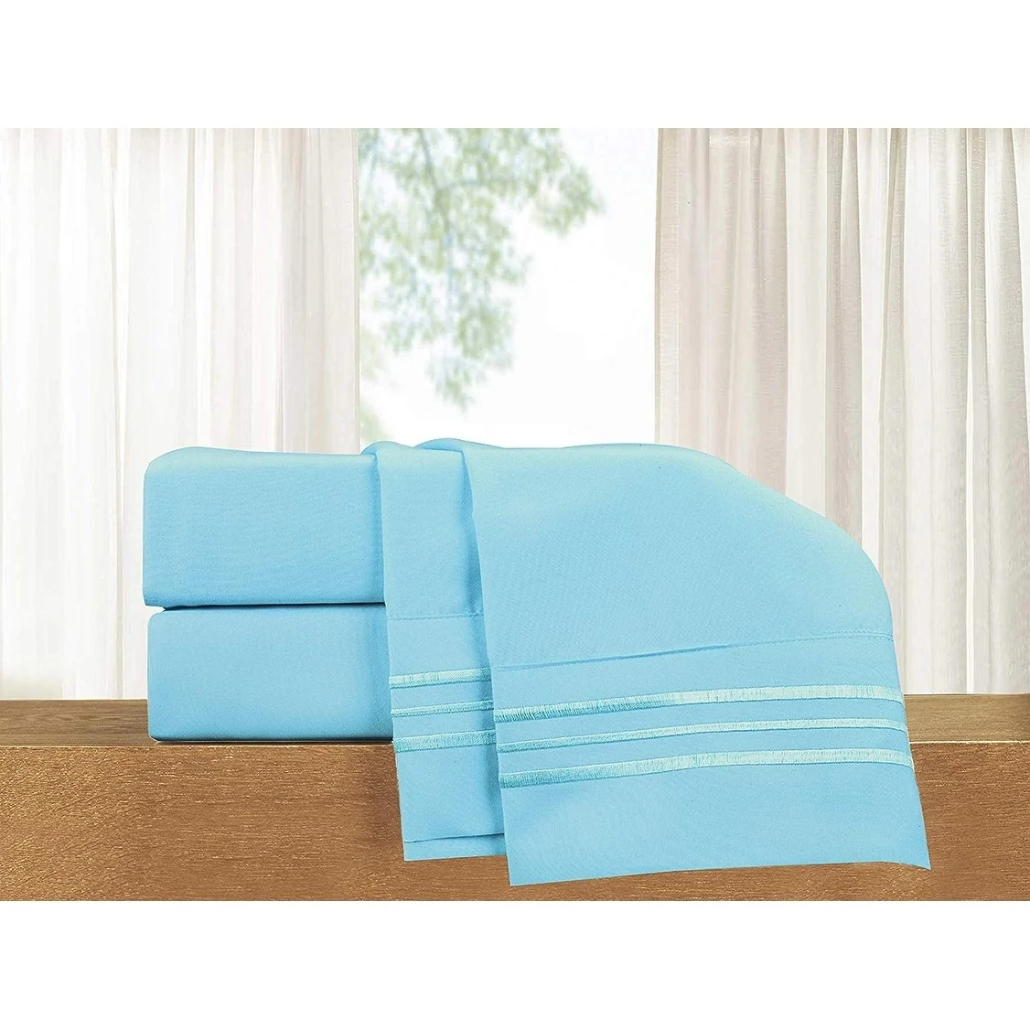 Elegant Comfort 4-Piece Cozy Soft 3-Line Bed Sheet Set with Deep Pockets