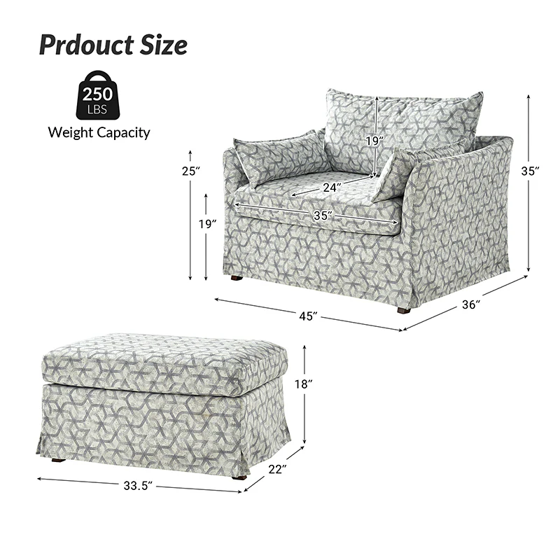 Miles Slipcovered Armchair with Large Ottoman