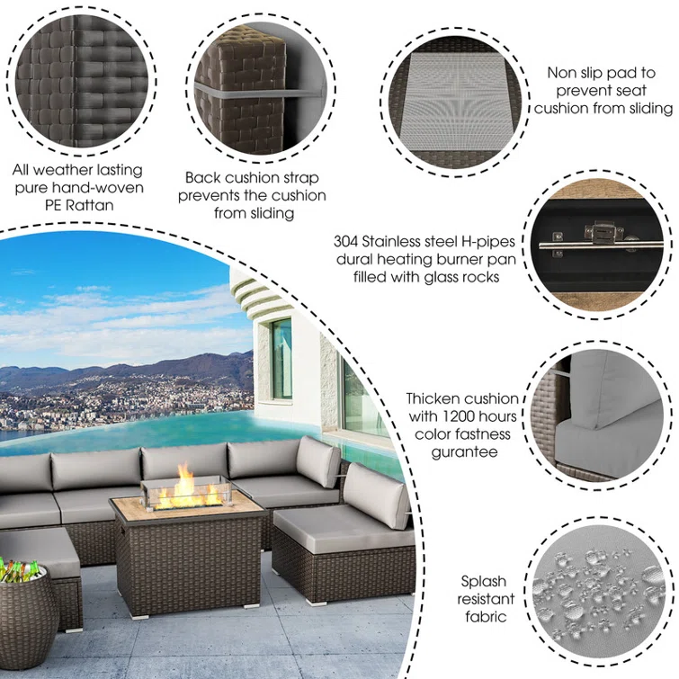 Rahkiem 6 - Person Outdoor Furniture Set Sectional Seating Group with Cushions