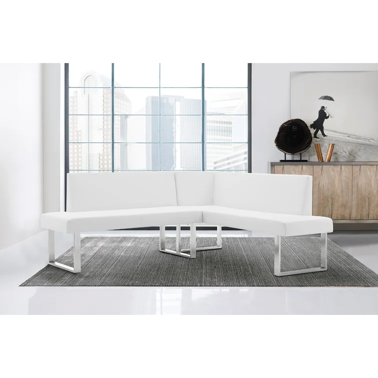 Darcie 2-Piece Contemporary Corner Sofa in Faux Leather and Chrome Metal