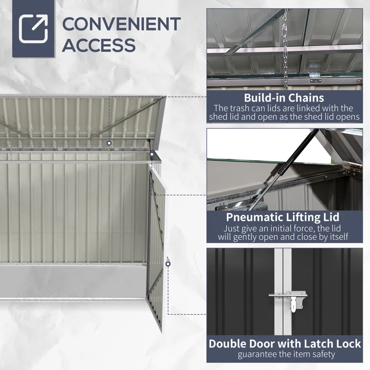 5.8 ft. W x 3.4 ft. D Metal Vertical Garbage Shed