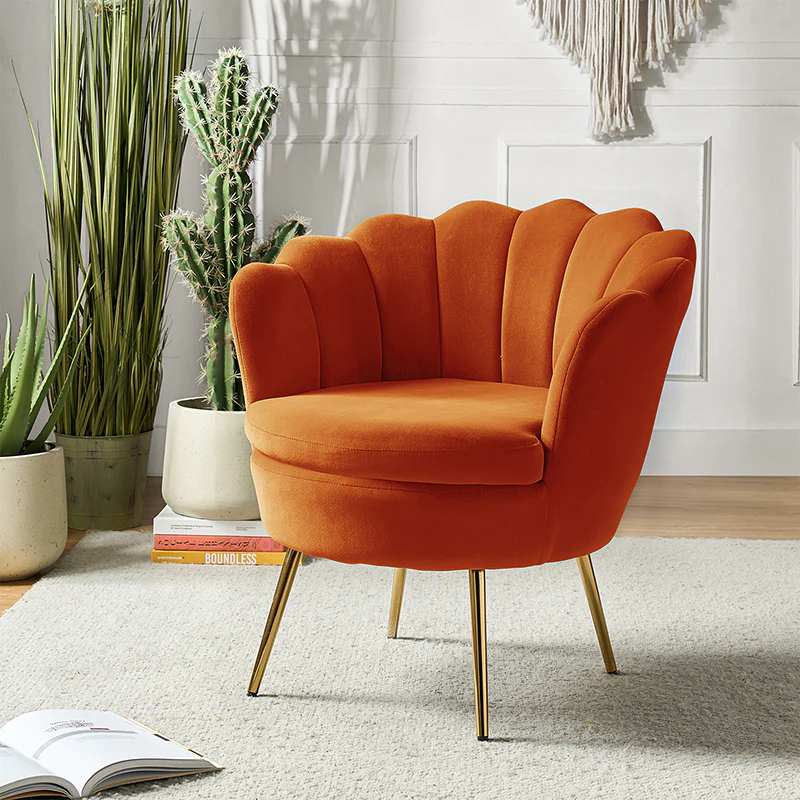 Evelia Velvet Scalloped Barrel Chair