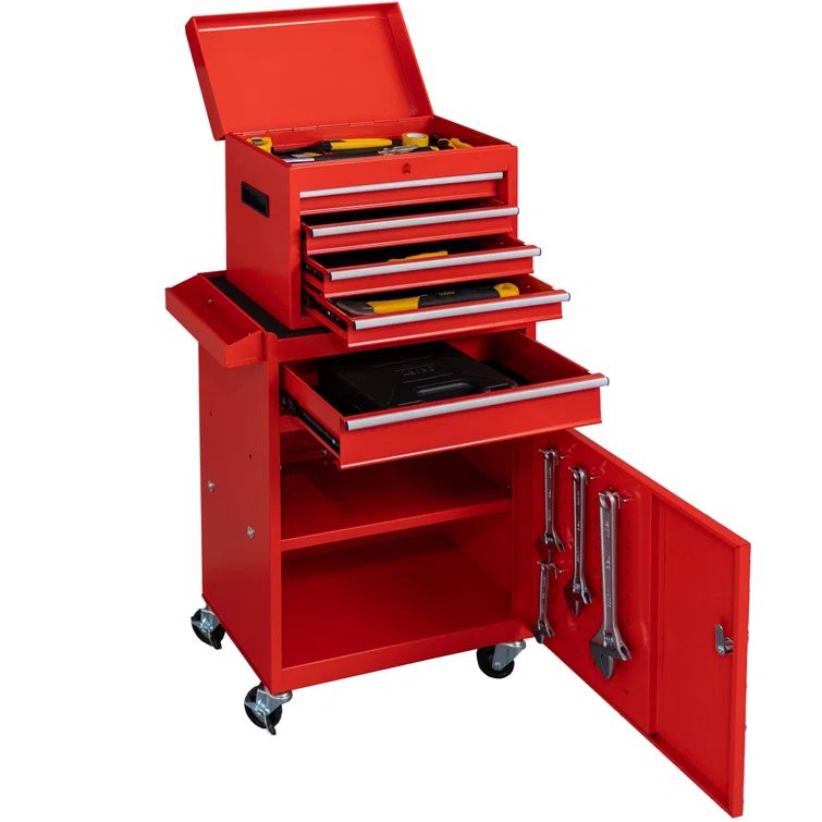 Boaman 5-Drawer Steel Tool Chest Set 2 Piece Combination Rolling Garage Storage Box