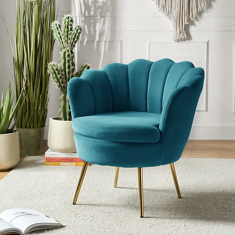Evelia Velvet Scalloped Barrel Chair