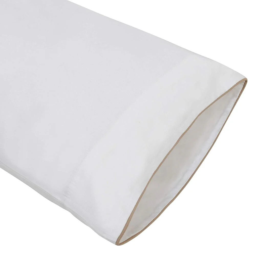 A1HC Pillow Case 100% Fine Smooth Long Staple Cotton Sateen 300 TC White with Sand Brown Piping On The Mouth, Set of 2