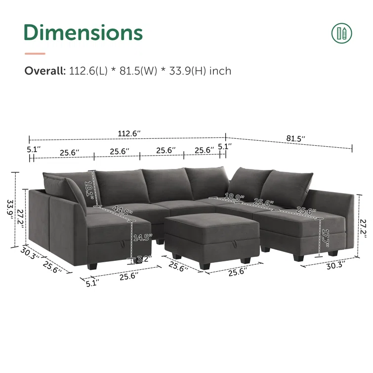 Tremee Modular Corner Sectional Velvet Sofa & Chaise with Ottoman