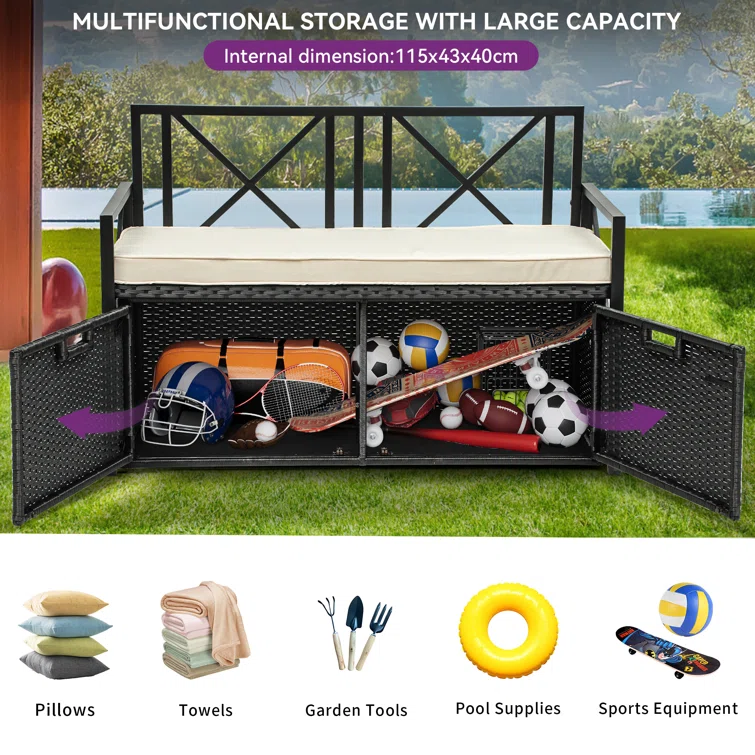 Zmiyah 70 Gallon Outdoor Storage Bench with Cushion