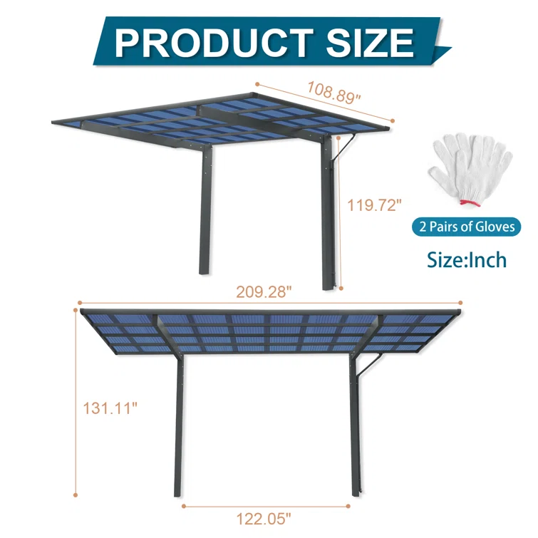 Outdoor Carport, 17.44ft*9ft*11ft Carport Aluminum Metal Frame
