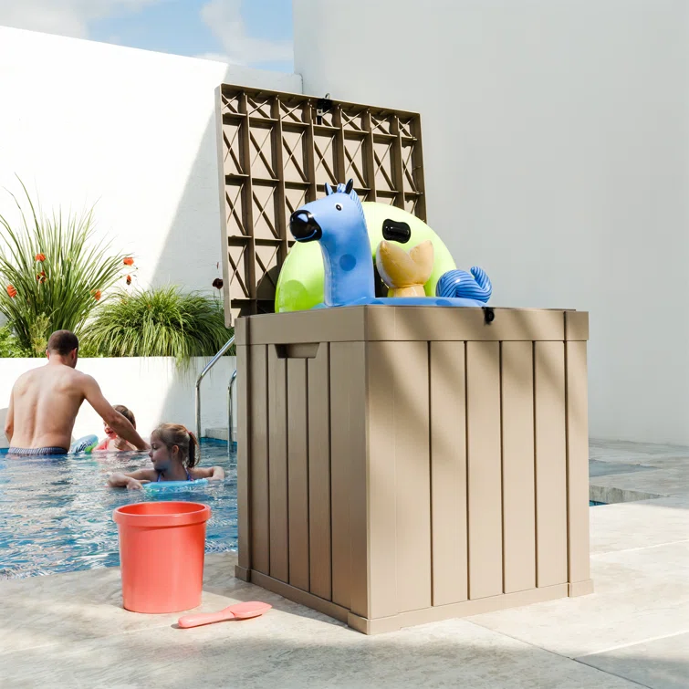 Deck Box 22.13'' W 50 Gallons Resin Lockable Deck Box