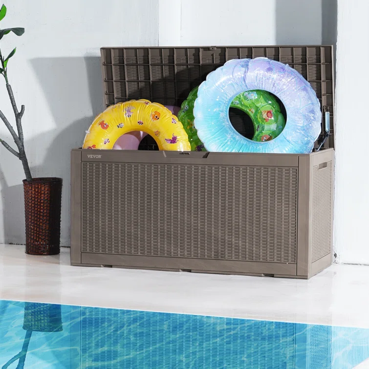 VEVOR 48'' W 100 Gallons Water Resistant Polypropylene Lockable Deck Box in Brown