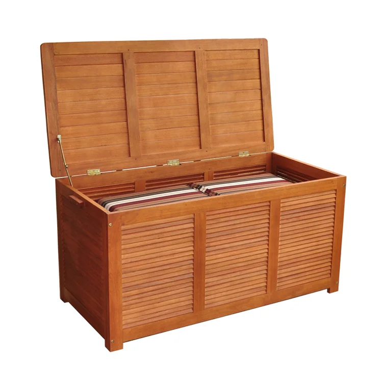Red Barrel Studio® 48.62'' W 117 Gallons Water Resistant Solid Wood Eucalyptus Deck Box in Golden Oak