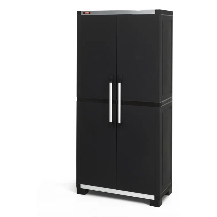Keter XL Pro Durable Resin Storage Cabinet and Tool Storage Organizer with Lockable Doors and Shelves for Home Garage or Workshop, Black