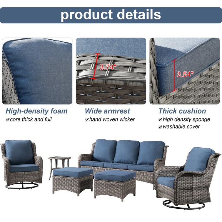 Tommy 6 Piece Wicker/Rattan Sofa Seating Group with Cushions