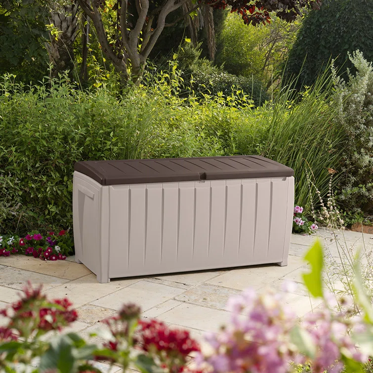 Keter Novel 90 Gallon Durable Resin Outdoor Storage and Organization Deck Box Ideal For Garden Patio Furniture and Supplies