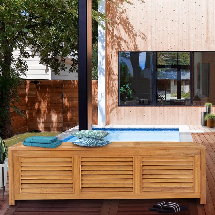 Chic Teak 76'' W Water Resistant Solid Wood Teak Deck Box in Honey Tone Teak
