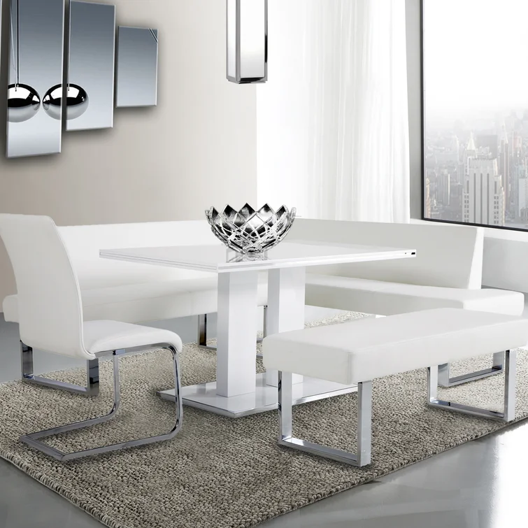 Darcie 2-Piece Contemporary Corner Sofa in Faux Leather and Chrome Metal