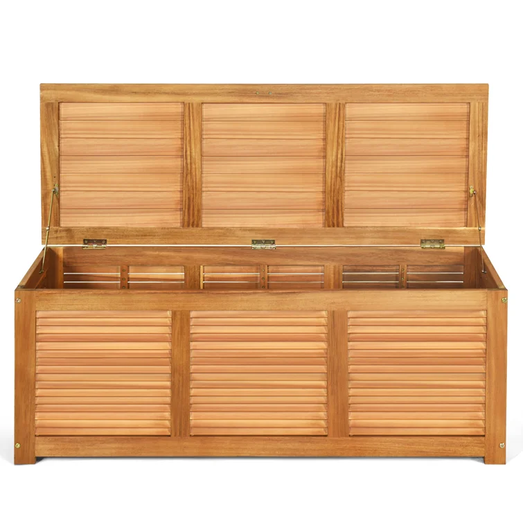 Gymax 47.5'' W 47 Gallons Solid Wood Acacia Deck Box in Natural Teak