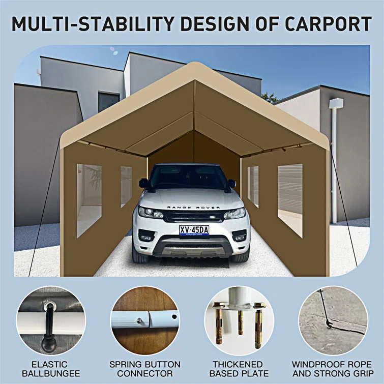 Carport, Heavy Duty Portable Carport Garage Tent For Outdoor Storage Shelter