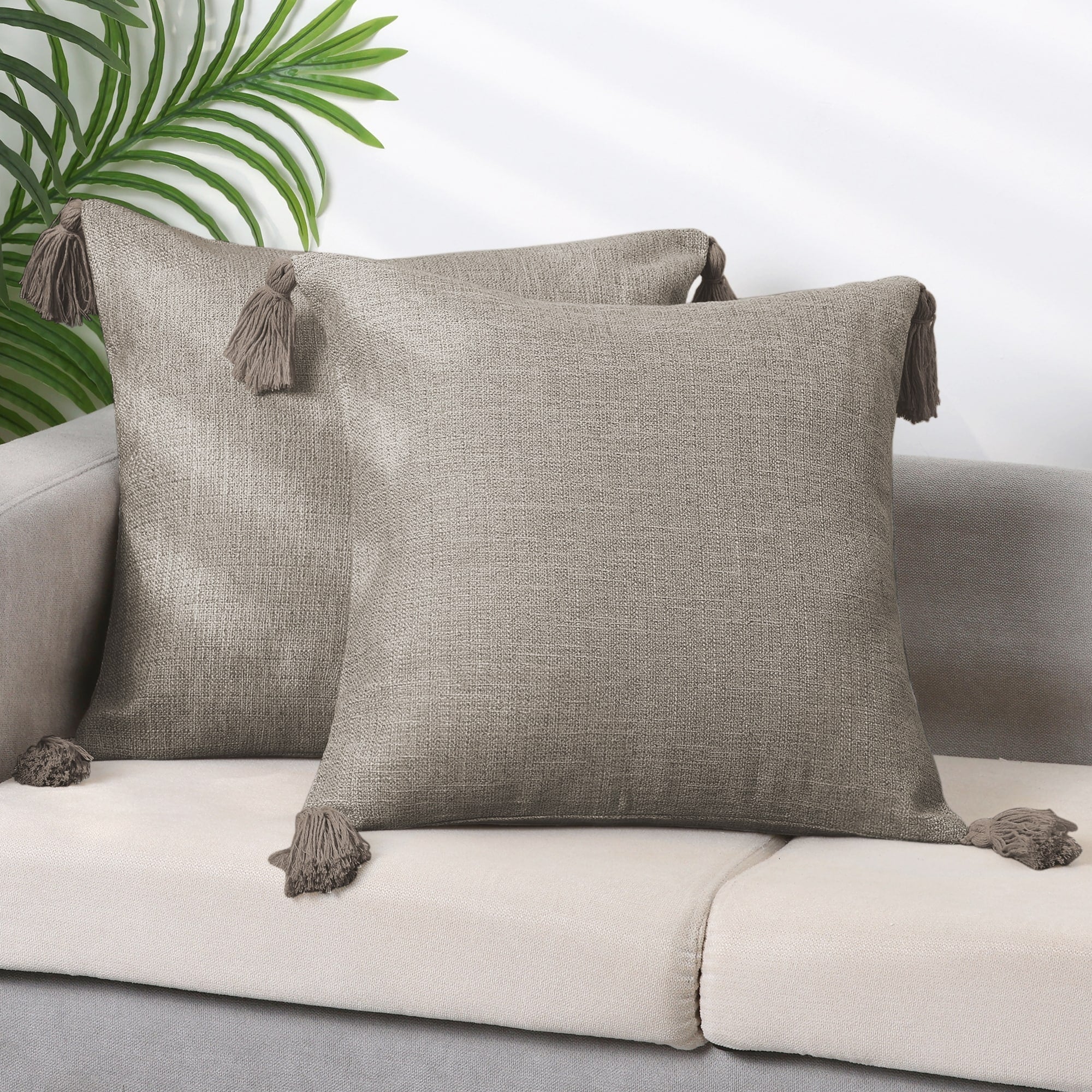 2Pcs Linen Fringe Cushion Cover Throw Pillow Covers with Tassel Design
