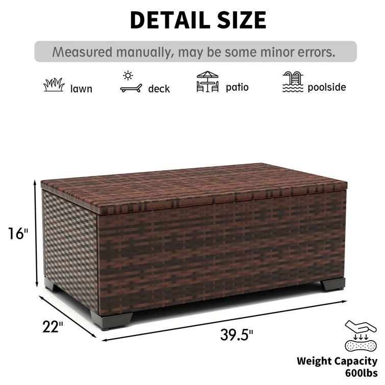 Hermes 39.5'' W 60 Gallons Water Resistant Wicker Deck Box in Brown