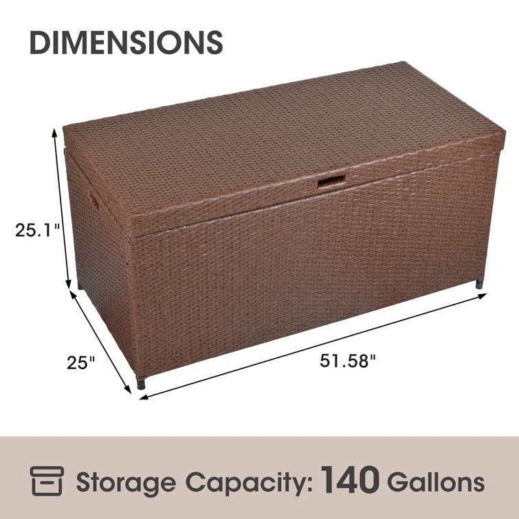 51.58"W 140 Gallon Wicker Water Resistant Deck Box