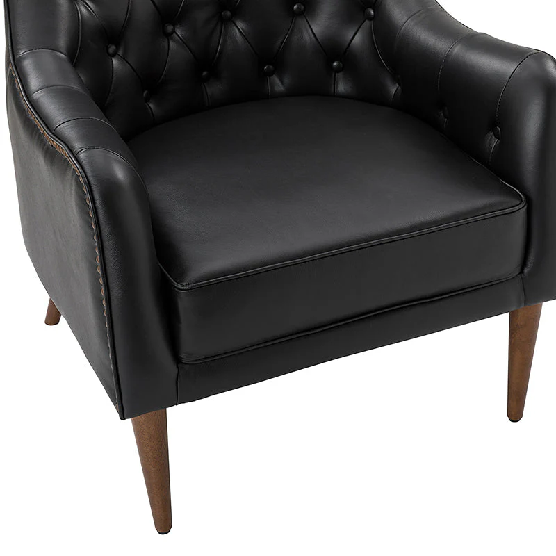 Casio Genuine Leather Wood Legs Accent Barrel Chair for Living Room
