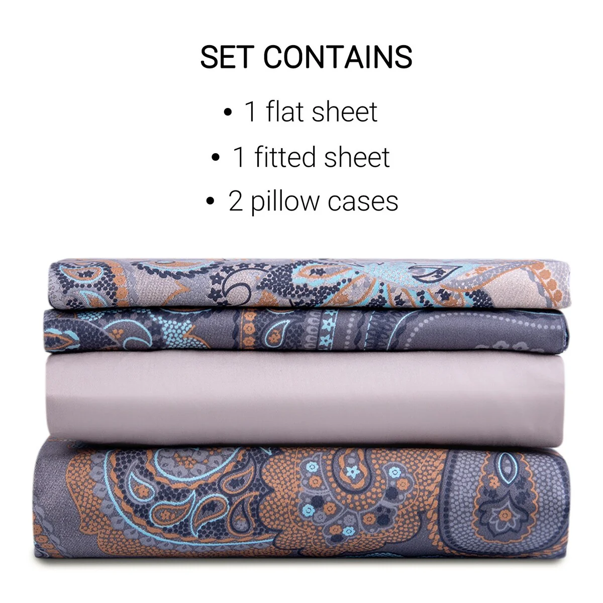Organic-Club Paisley Night Cotton Sateen Bedding Set of 4