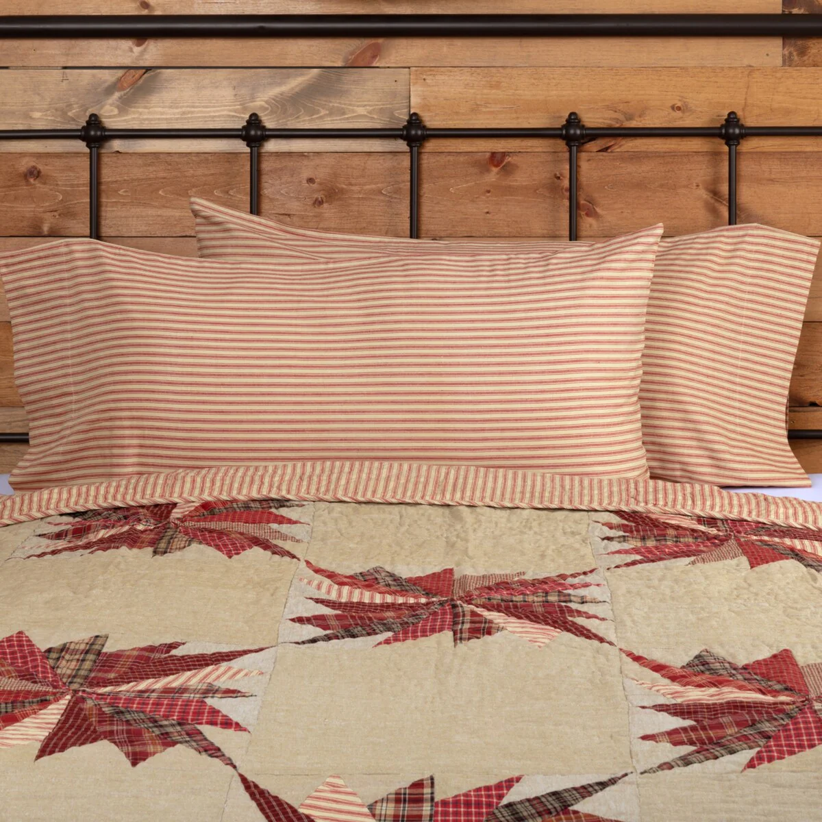Ozark Red Ticking Stripe Pillow Case Set