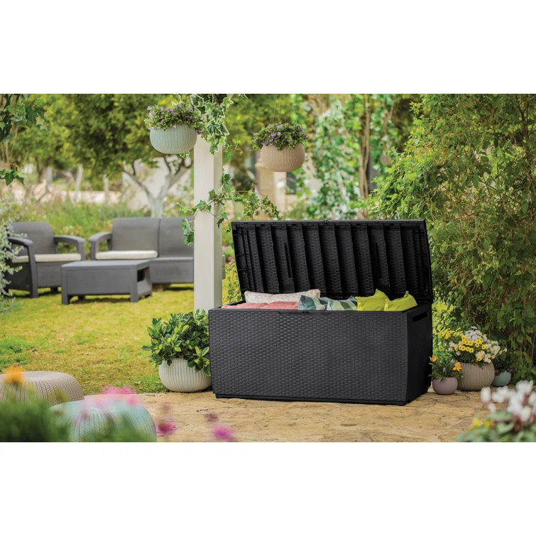 Keter Capri 80 Gallon Durable Resin Outdoor Storage and Organization Deck Box Ideal For Garden Patio Furniture and Supplies, Brown