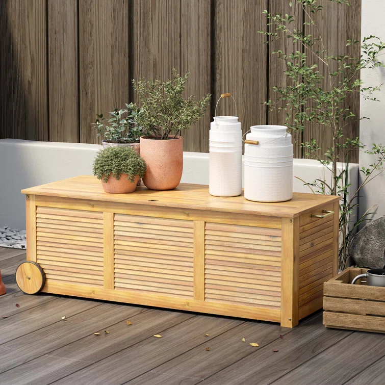 Costway 50'' W 48 Gallons Acacia Deck Box in Natural