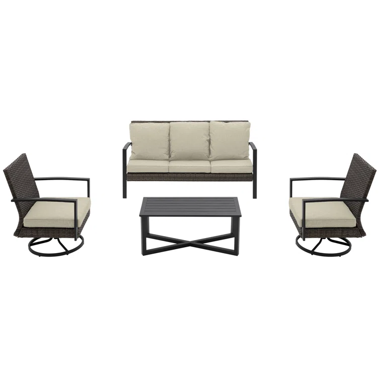 Patio Swivel Dining Chairs Set With Cushions