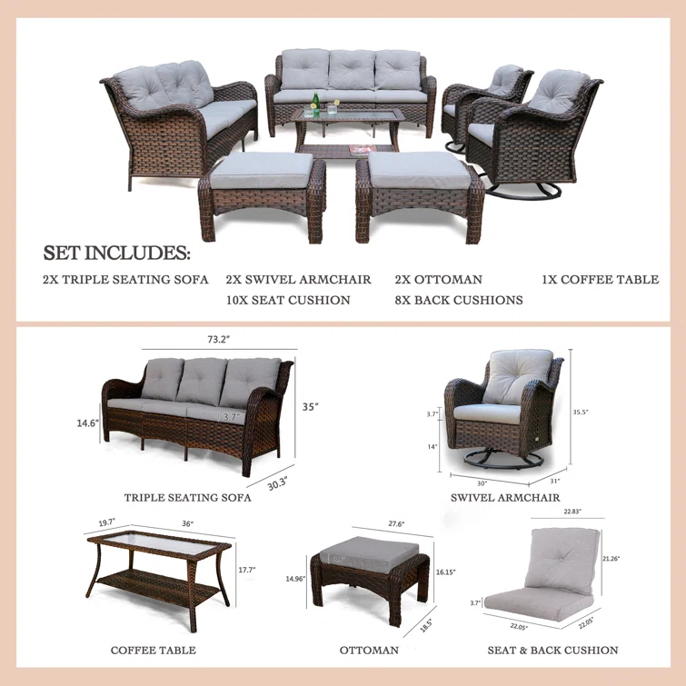 Lonaconing 10 - Person Outdoor Seating Group with Cushions
