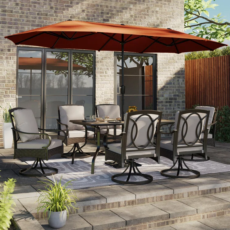 Alyah 6 - Person Rectangular Outdoor Dining Set with Swivel Chairs & Thick Cushions