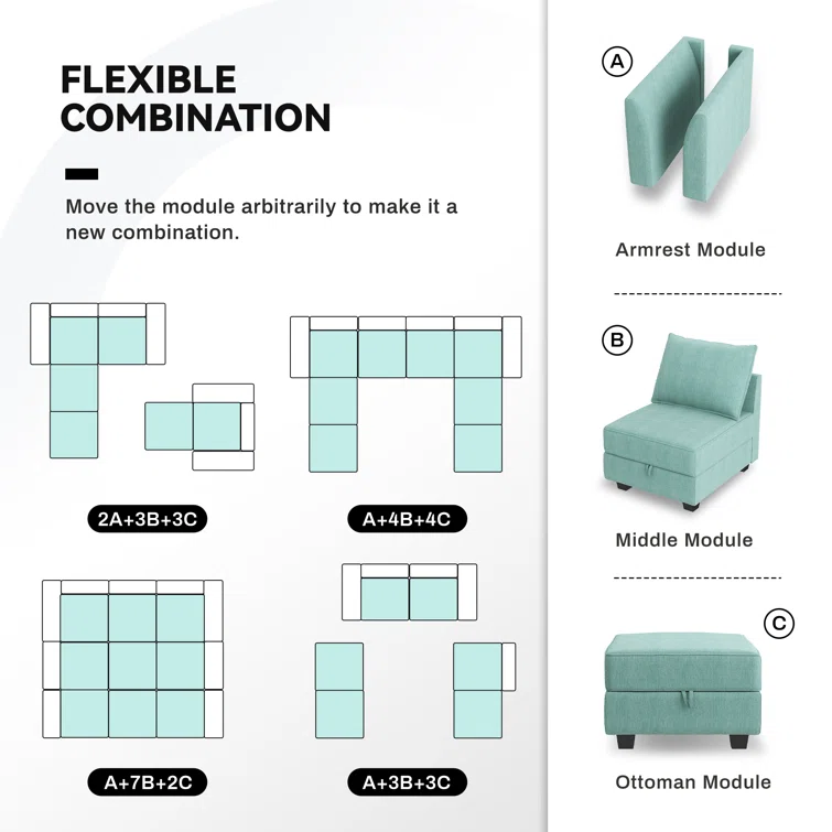 Modular Sectional Sofa U Shaped Couch Reversible Sofa Couch With Storage Seat