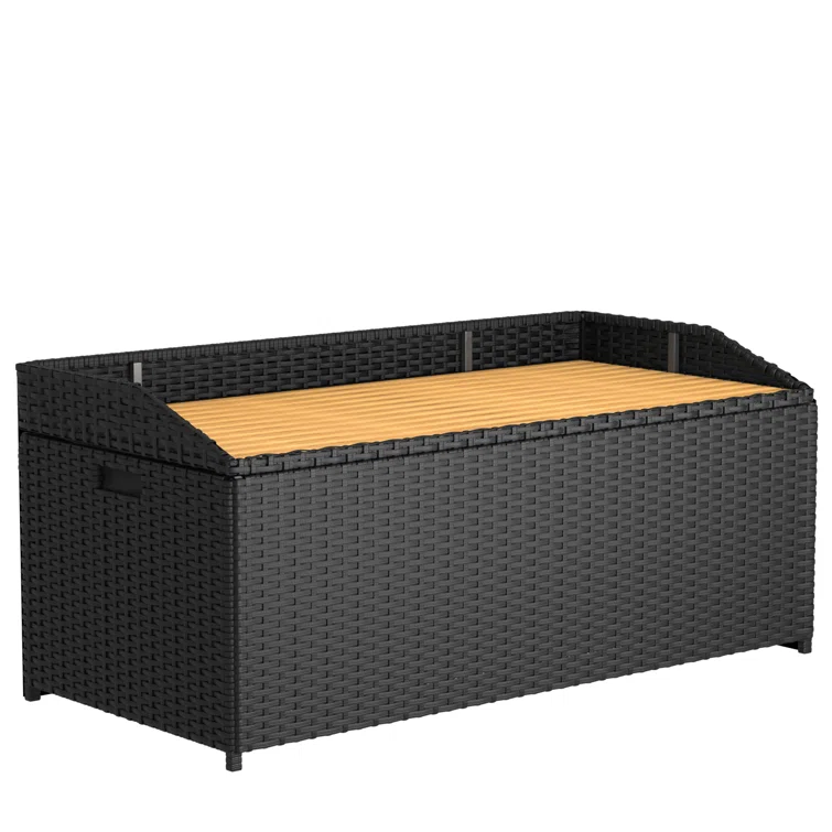 GUNJI 45.2'' W 65 Gallons Water Resistant Rattan Deck Box in Black
