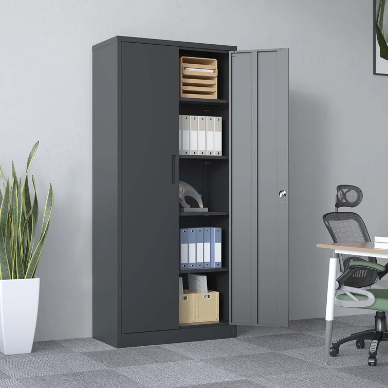 72" Metal Garage Storage Cabinets with Lock,Black Storage Cabinet with Doors and Shelves