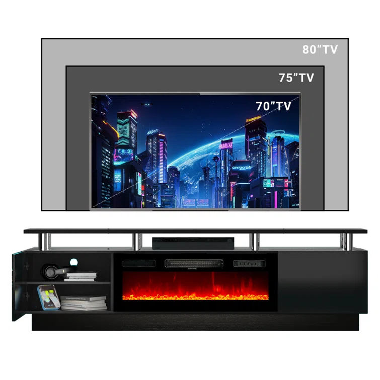 Keely 70'' TV Stand for TVs up to 80'' with Electric Fireplace and Adjustable Shelves
