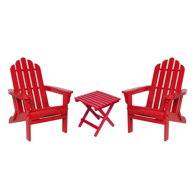 Breeona Wood Folding Adirondack Chairs with Folding Table Set
