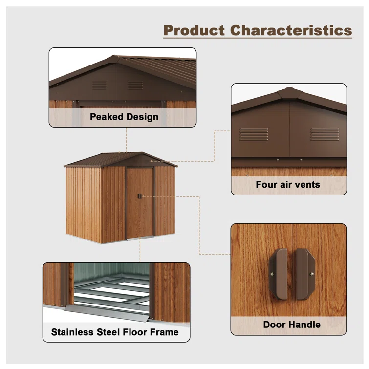 8 ft. W x 6 ft. D Metal Lean-To Storage Tool Shed