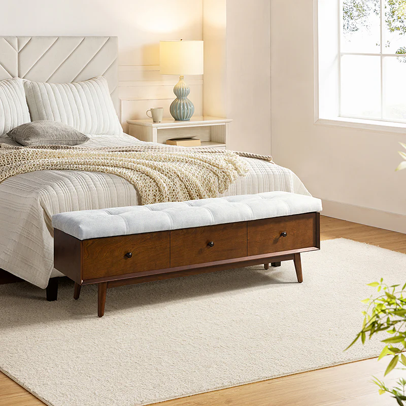 Cherry Upholstered Flip Top Storage Bench