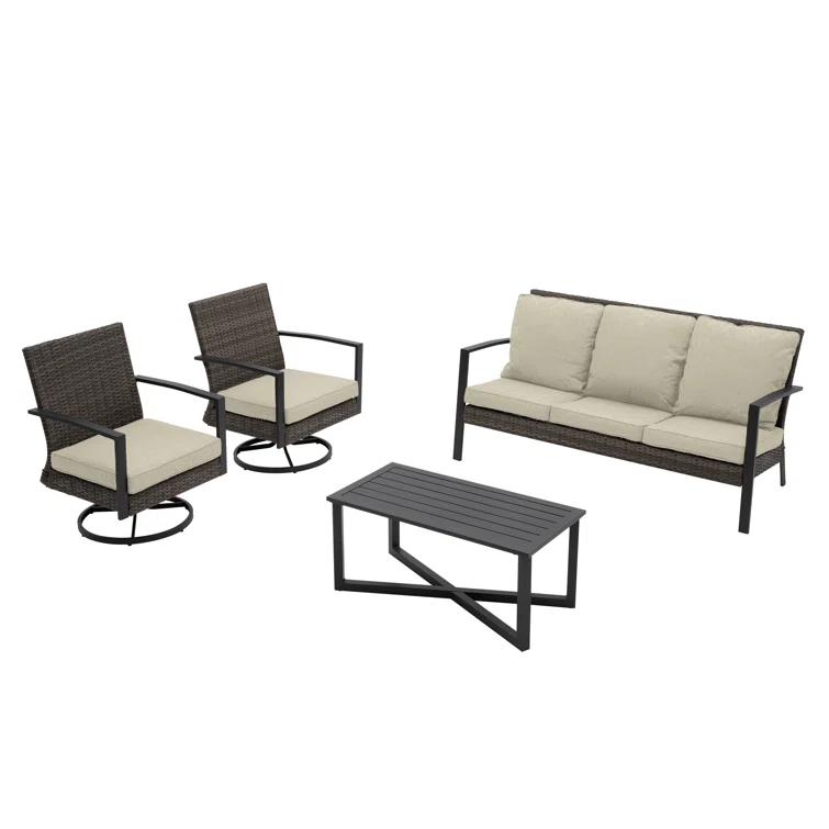 Patio Swivel Dining Chairs Set With Cushions