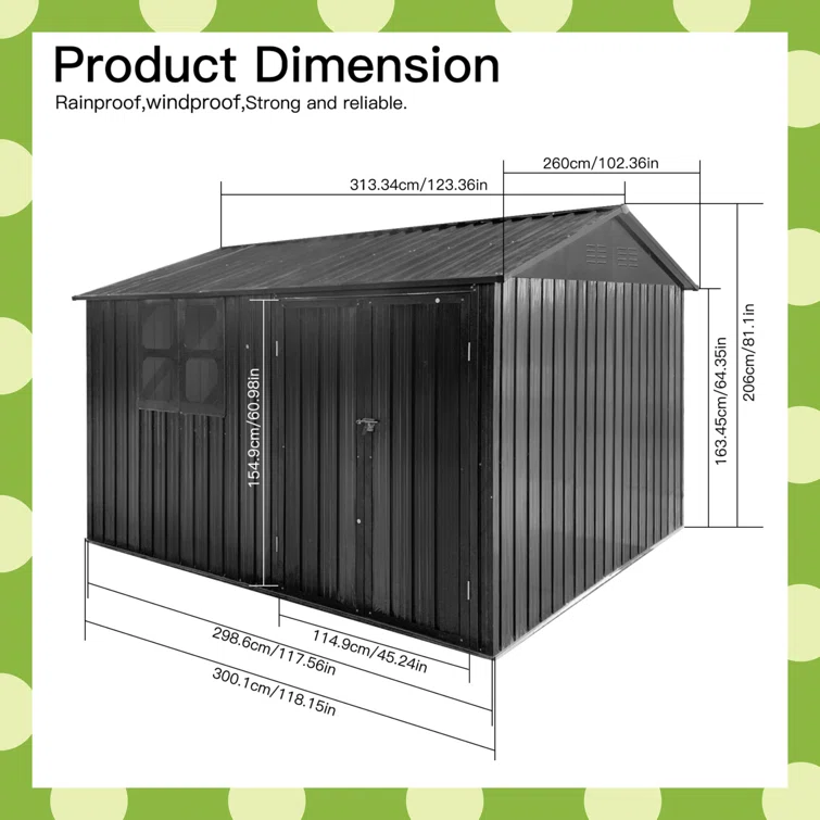 10 ft. W x 8 ft. D Metal Tool Shed